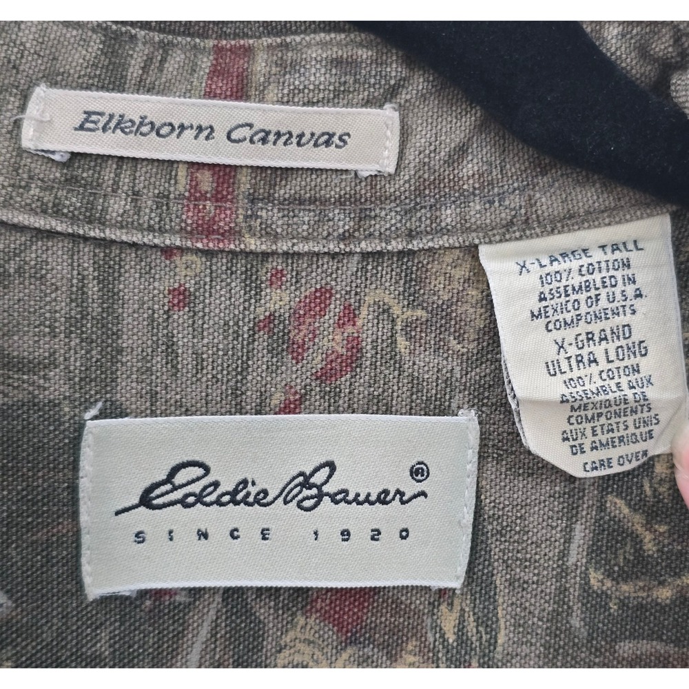 Vintage Eddie Bauer Elkborn Canvas Shirt Mens XL Tall Green Brown Hunting Sport - Picture 3 of 6